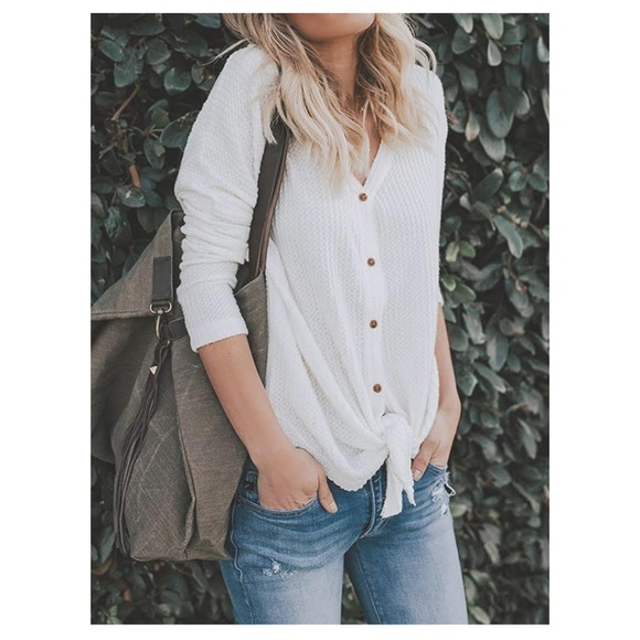 Tops - White Tie Front Button Down Top